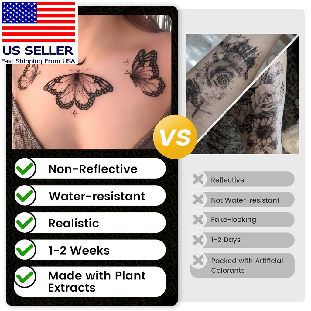Semi-Permanent Tattoos for Women & Girls – 2 Sheet Water-Resistant Body Art, Lasts 7-15 Days