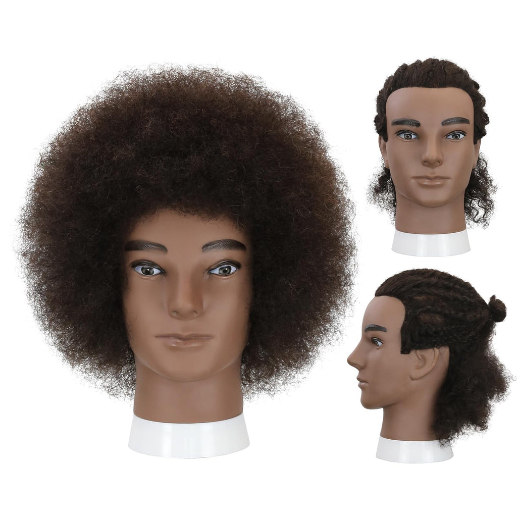 Male Afro Kinky Curly Mannequin Head with Human Hair and Stand for Salon Styling