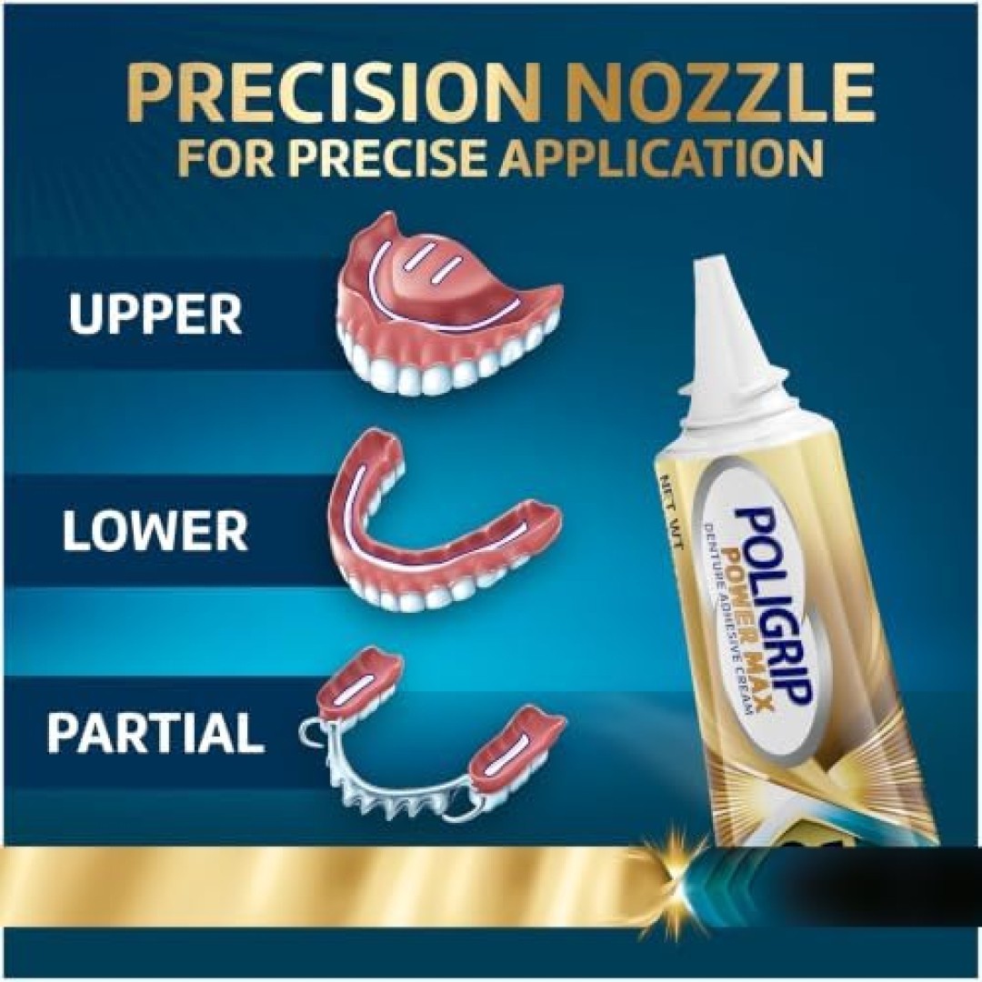 Denture Adhesive Cream - Zinc-Free, 12-Hour Strong Hold, 4 Pack
