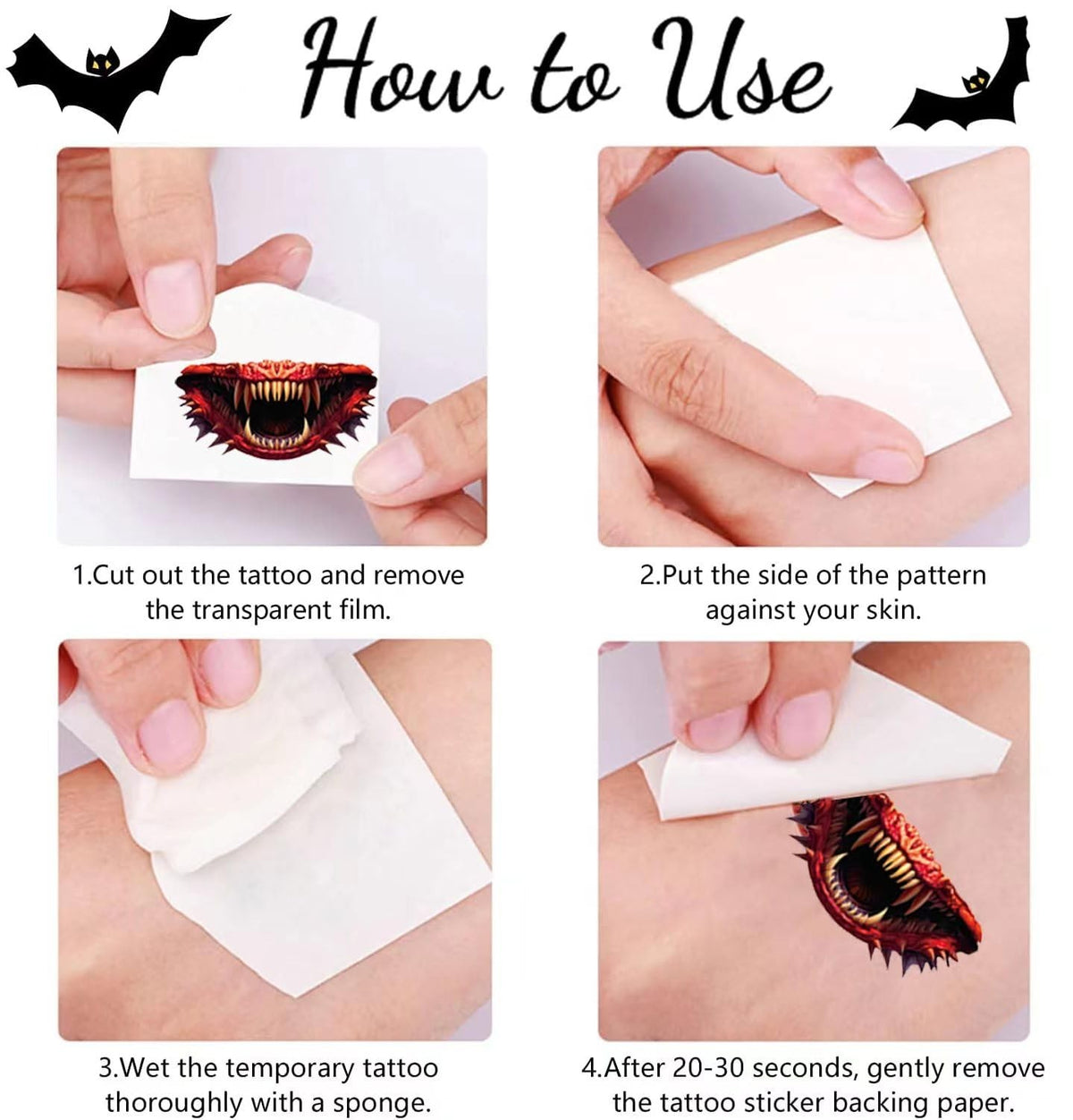 Halloween Prank Makeup Tattoo - Big Mouth Face Horror Stickers (10 pcs)