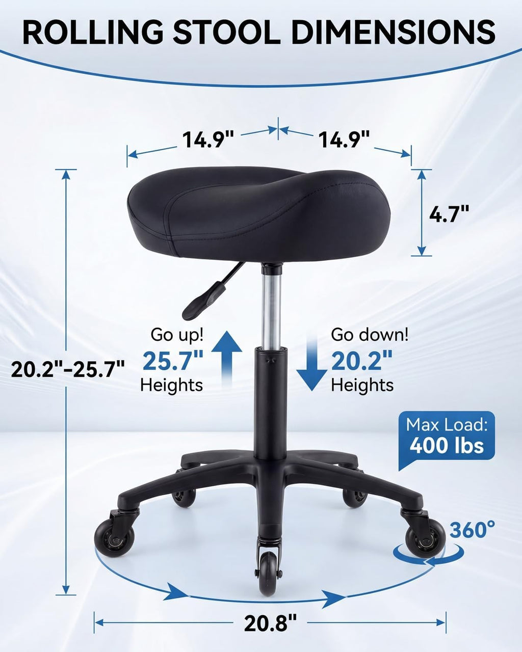 Black Hydraulic Salon Saddle Stool with 360° Swivel for Hair & Tattoo Chairs