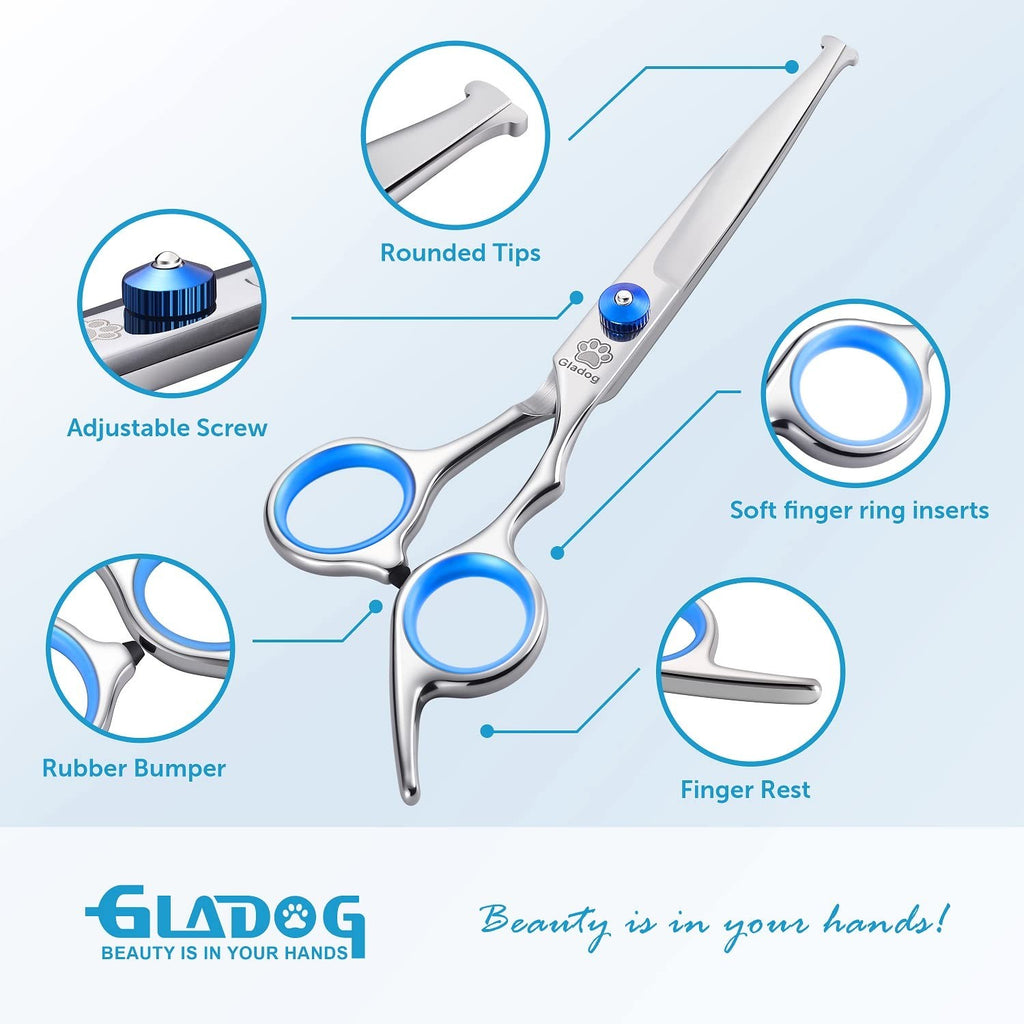 Dog Grooming Scissors Set 5-in-1 with 6.5 Inch Blades - Blue
