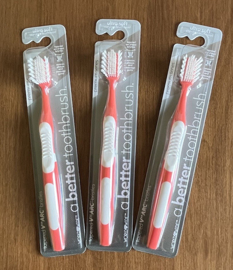 Premium Ultra Soft Adult Toothbrushes Set - V Arc Orange, 3 Pack