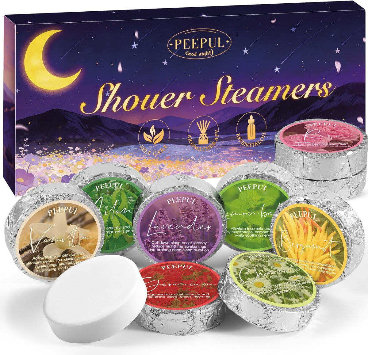 Aromatherapy Shower Steamers Set - 10 Natural Relaxation Bath Fizzers for Stress Relief