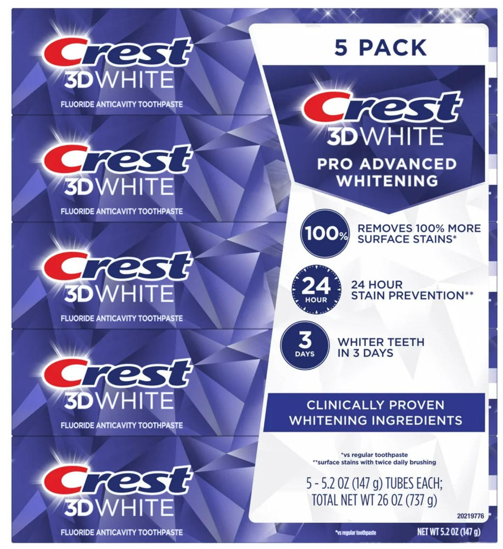 Crest 3D White Advanced Whitening Toothpaste - 5.2 oz Pack of 5