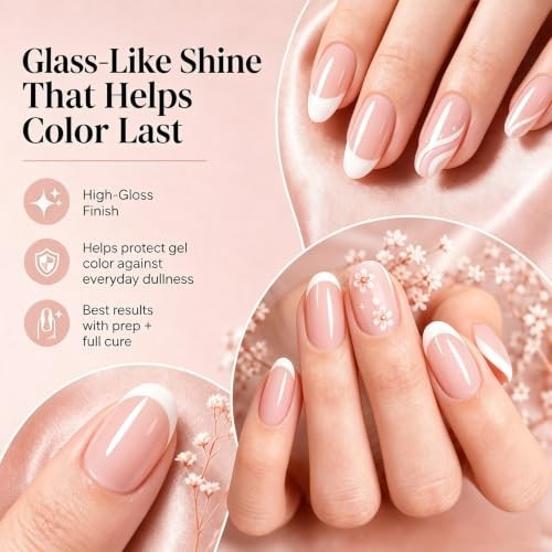Gel Base and Top Coat Set - No Wipe Glossy UV LED Soak-Off Nails, 2 x 15ml