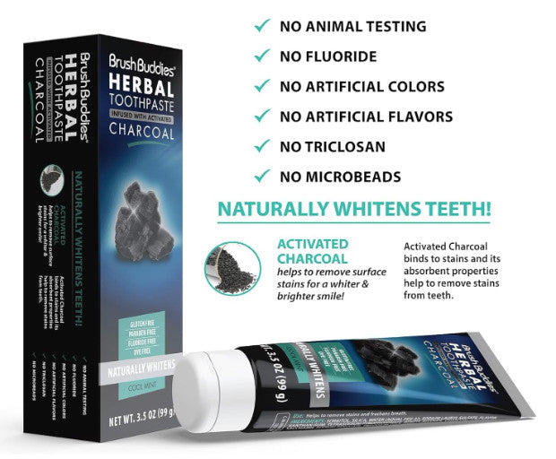 Herbal Charcoal Toothpaste Fluoride-Free Whitening Cool Mint 3.5oz