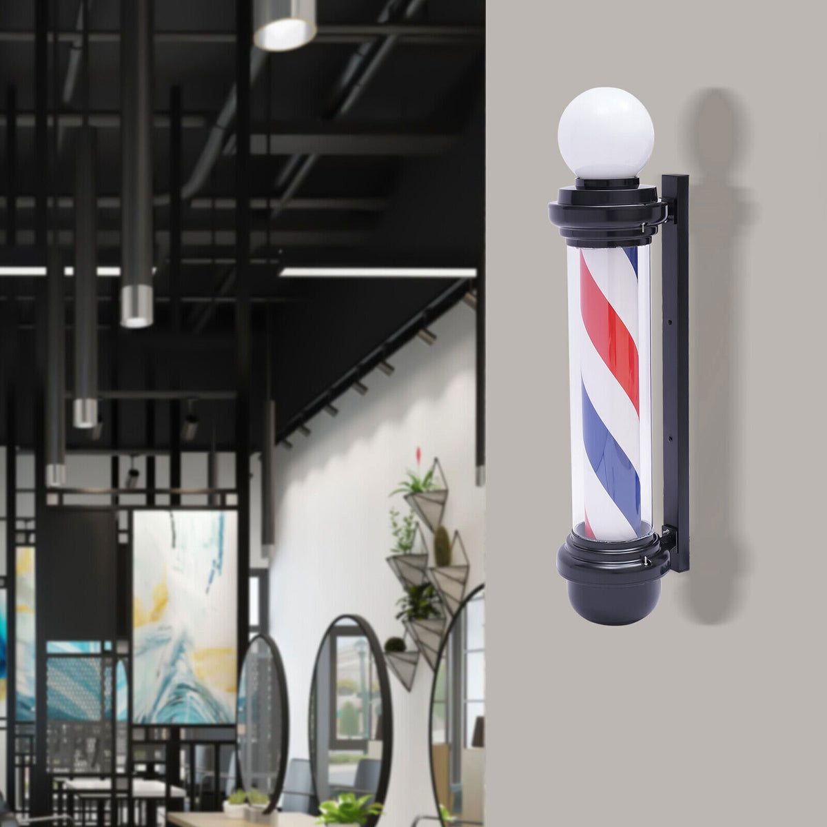 32-Inch Rotating LED Barber Pole Sign Light for Outdoor Hair Salons