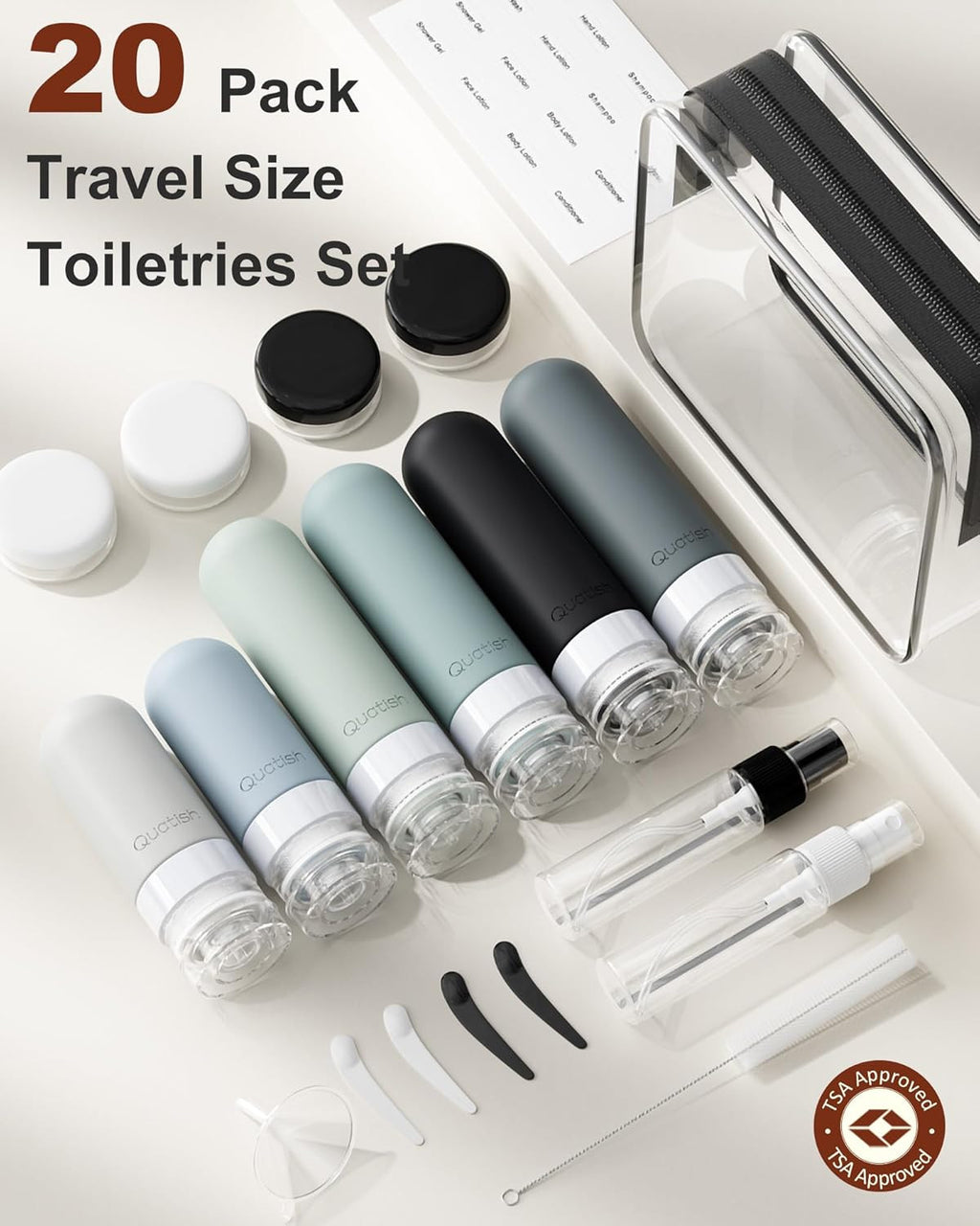 20 Pack Travel Bottles for Toiletries - TSA Approved Leakproof Silicone Containers