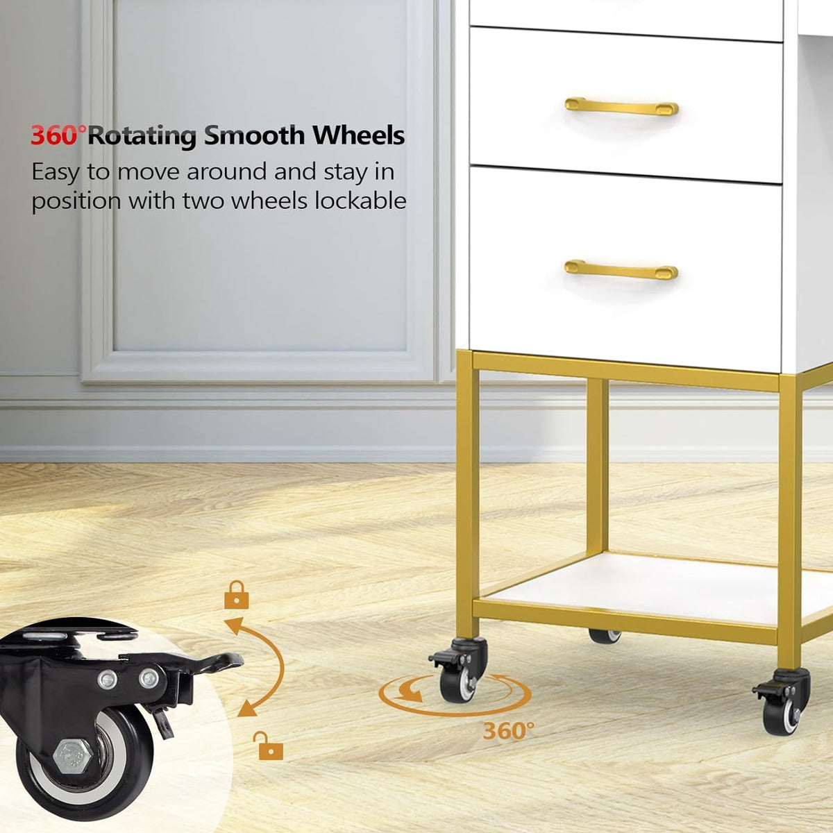 Mobile Salon Storage Cart with Wheels, 3 Drawers & Dryer Holders