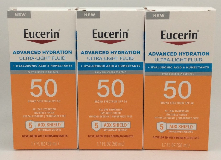 Eucerin Advanced Hydration SPF 50 Sunscreen - Lightweight, Hydrating Face Lotion, 3-Pack