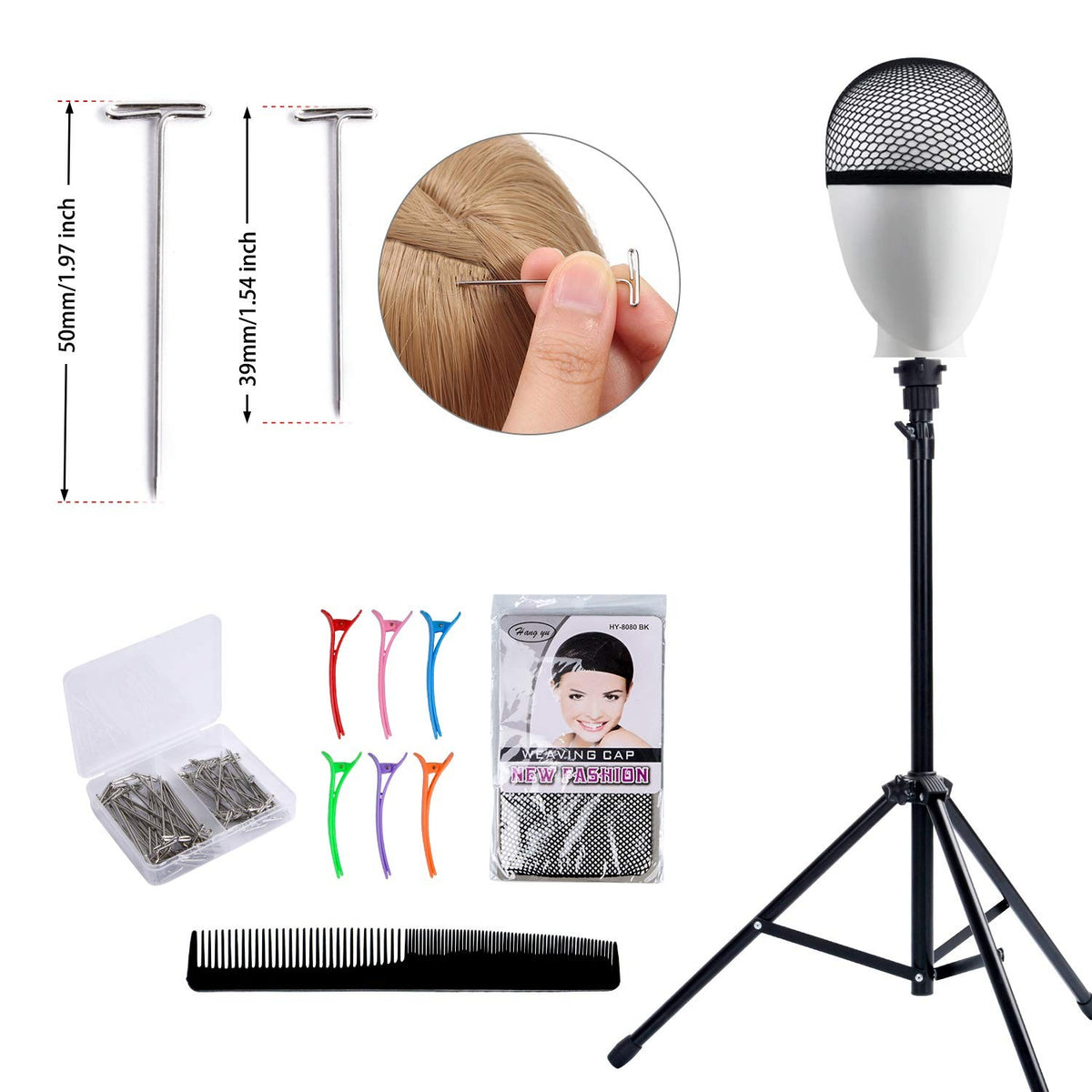Adjustable Wig Holder Stand Tripod Mannequin Head for Hairdressing Salon