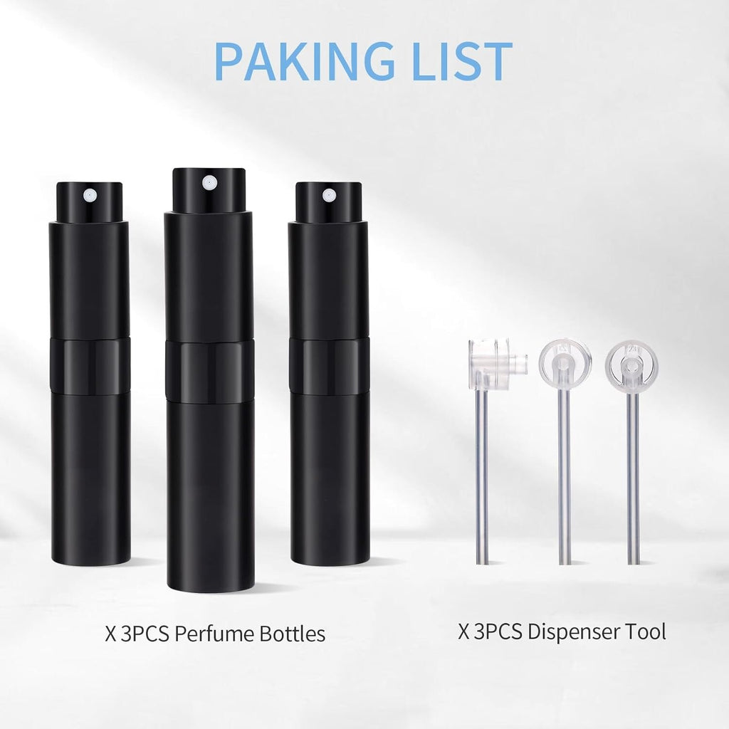 Refillable Travel Perfume Atomizer Set - 8ml Spray Bottles for On-the-Go, Black, 2 or 3 Pack
